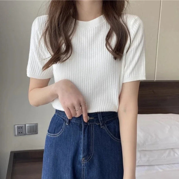 Blusas Mujer Blouses Top FemmeTops Women Blusas Mujer De Moda Verano Short Sleeve Knit Blouse Women Knitted Pullovers 2025