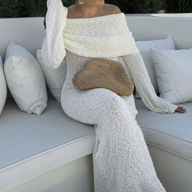 Knitted Off-Shoulder Maxi Beach Dress