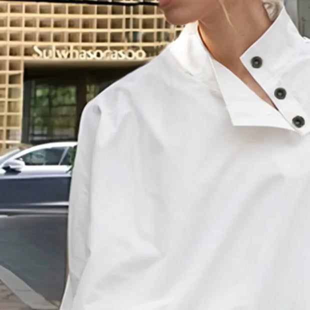Oversized White Button-up Blouse Top