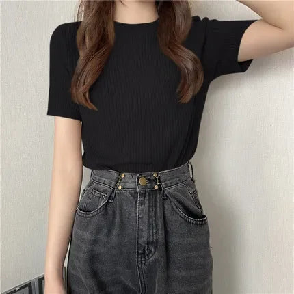 Blusas Mujer Blouses Top FemmeTops Women Blusas Mujer De Moda Verano Short Sleeve Knit Blouse Women Knitted Pullovers 2025