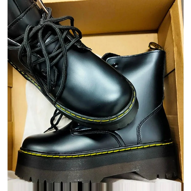 Women Boots Goth Casual Shoes Woman Leather Chelsea Classic Motorcycle Female Goth Shoes High Platform Boots Women Botas Mujer