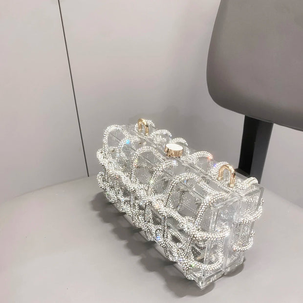 handmade Rhinestones Evening bag silver Crystal handmade Bags