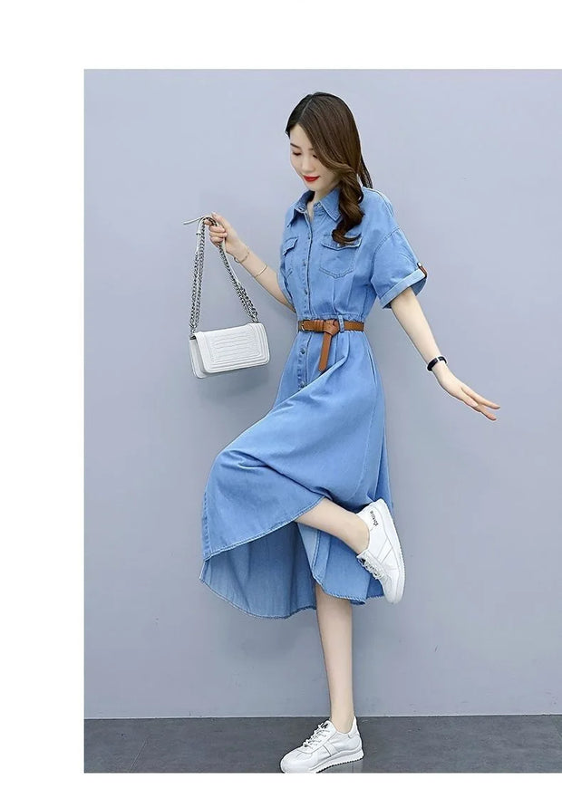 Vintage Denim Shirt Dress Female