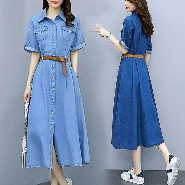 Vintage Denim Shirt Dress Female