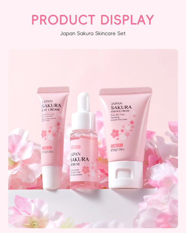 3pcs/set Sakura Skin Care Sets Face Cream Serum Eye Cream Face