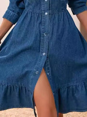 Fashion Ruffles Women Blue Denim Dress