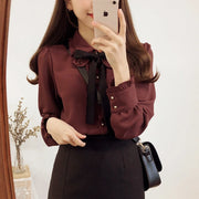Bow Tie Long Sleeve Blouse Top