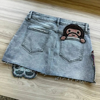 Embroidery Denim Skirts for Women Clothing Street Fashion Hip Hop Sexy Vintage Goth Mini Skirt Casual Harajuku Y2k Skirt