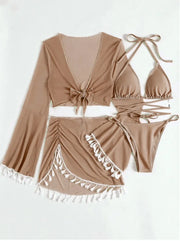Tassel Tie Bikini Set with Cover-Up
