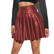 High-Waist Pleated Faux Leather Skirt