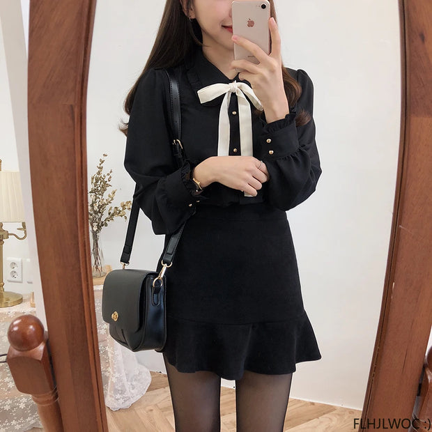 Bow Tie Long Sleeve Blouse Top