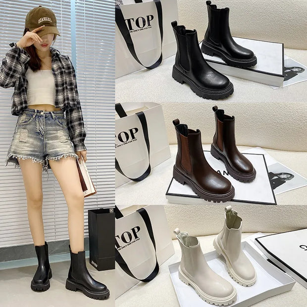 2024 Chelsea boots new thick-soled women's winter shoes for women autumn fashion thick-soled short boots for women