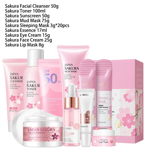 9pcs Facial Products Kit Sakura Skin Care Set Facial Cleanse