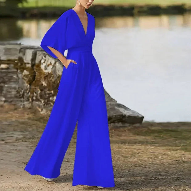 Elegant Wide-Leg V-Neck Jumpsuit