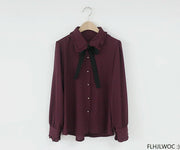 Bow Tie Long Sleeve Blouse Top