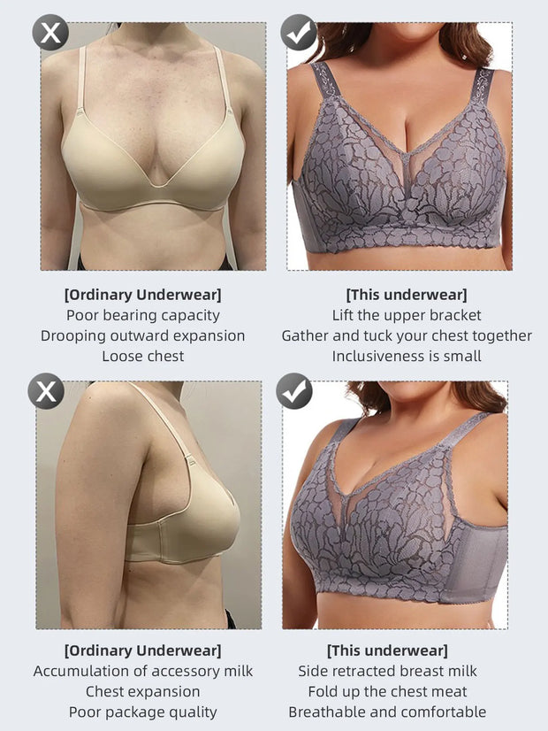 Underwear for women in summer, big chest, small gathering, anti sagging, no steel ring, fat, mm ultra-thin plus size text bra