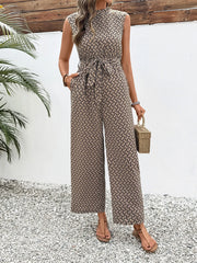 Boho Print Sleeveless Tie-Waist Jumpsuit