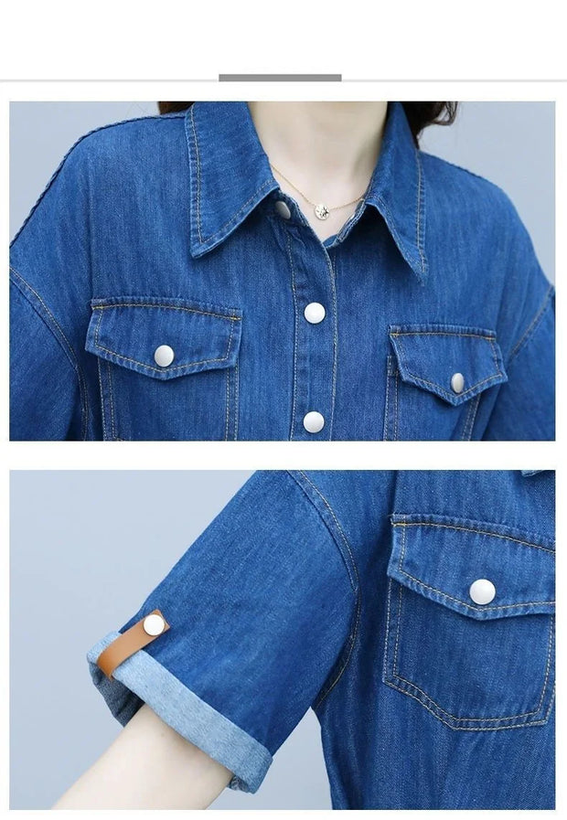 Vintage Denim Shirt Dress Female