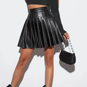 High-Waist Pleated Faux Leather Skirt