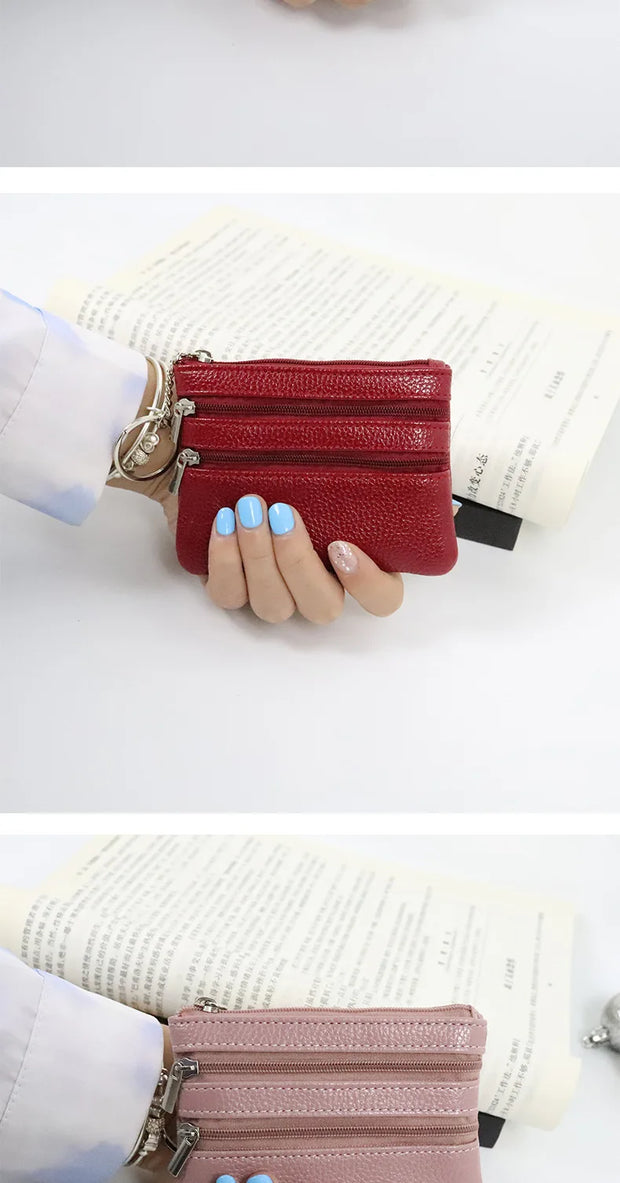 Mini Leather Coin Purse - Chic Pocket Wallet with Keyring