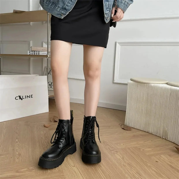 Women Boots Goth Casual Shoes Woman Leather Chelsea Classic Motorcycle Female Goth Shoes High Platform Boots Women Botas Mujer