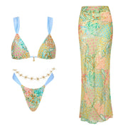 Bikini Swimsuit with Skirt Print Swimwear Women