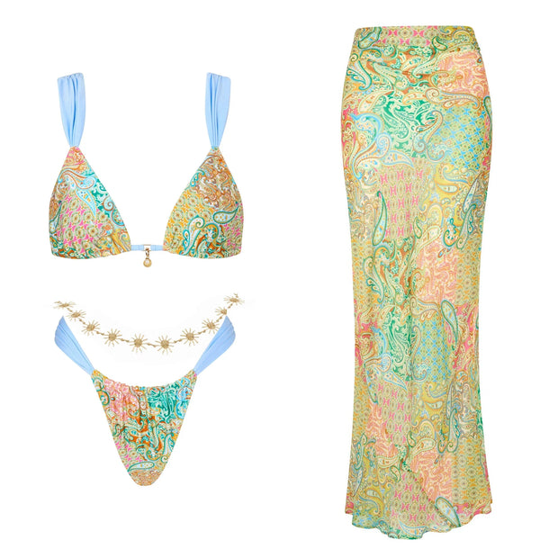Bikini Swimsuit with Skirt Print Swimwear Women