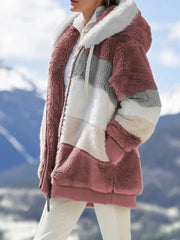 Colorblock Cozy Hooded Plush Jacket