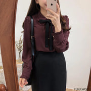 Bow Tie Long Sleeve Blouse Top