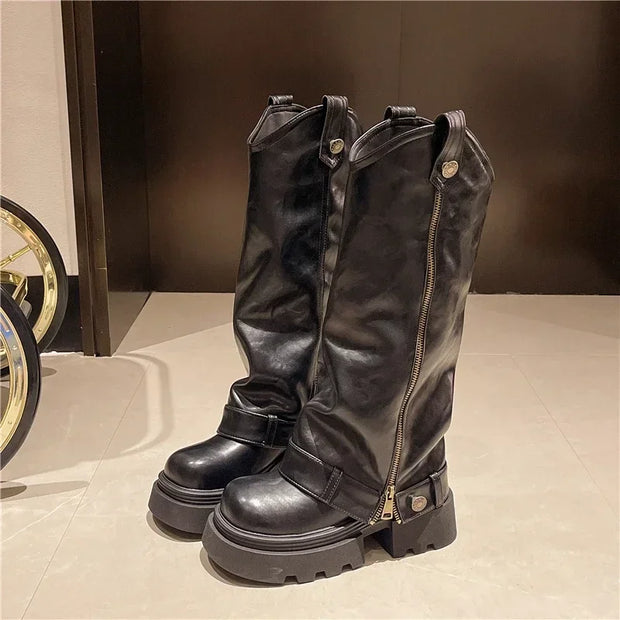 Retro High Western Boots - Bold Streetwear Look