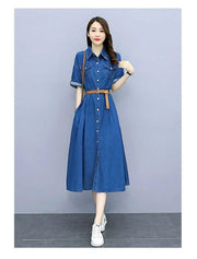Vintage Denim Shirt Dress Female