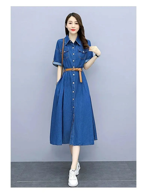 Vintage Denim Shirt Dress Female