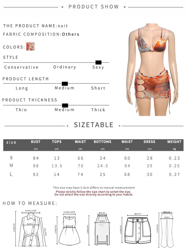 Vibrant 3-Piece Bikini Set - Tropical Edition