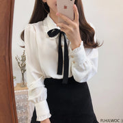 Bow Tie Long Sleeve Blouse Top