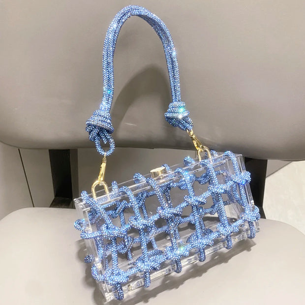 handmade Rhinestones Evening bag silver Crystal handmade Bags