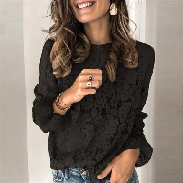 Romantic Lace Long-Sleeve Blouse - Fall Elegance