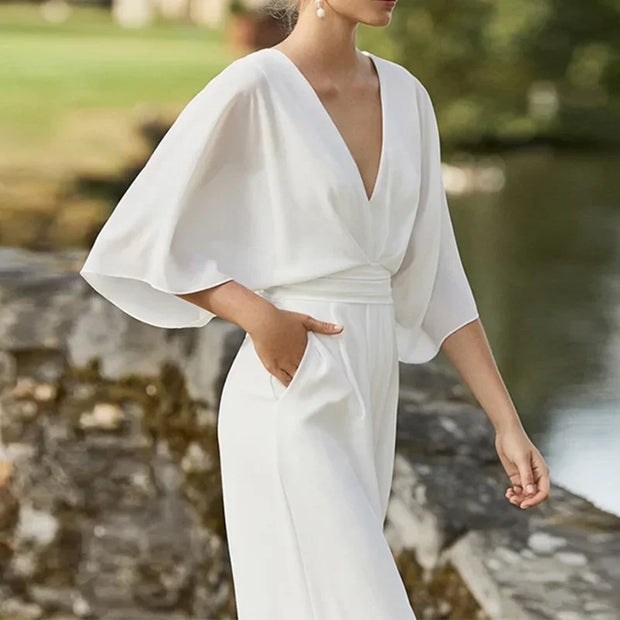 Elegant Wide-Leg V-Neck Jumpsuit