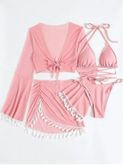 Tassel Tie Bikini Set with Cover-Up