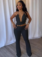Plunge Neck Belted Jumpsuit