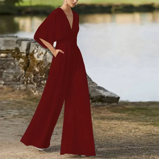 Elegant Wide-Leg V-Neck Jumpsuit