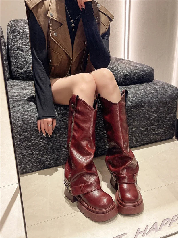 Retro High Western Boots - Bold Streetwear Look