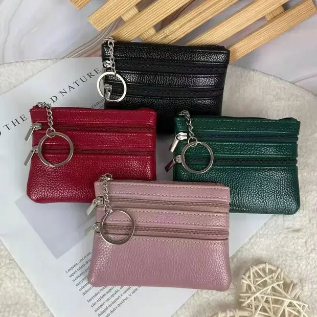 Mini Leather Coin Purse - Chic Pocket Wallet with Keyring