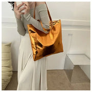 Shiny Metallic Leather Tote  Bag