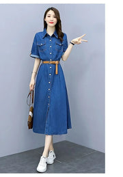 Vintage Denim Shirt Dress Female