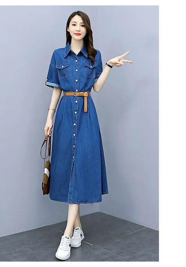 Vintage Denim Shirt Dress Female