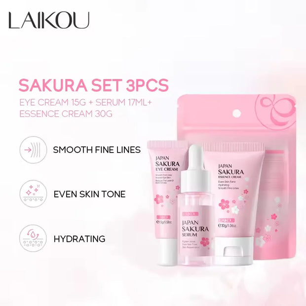3pcs/set Sakura Skin Care Sets Face Cream Serum Eye Cream Face