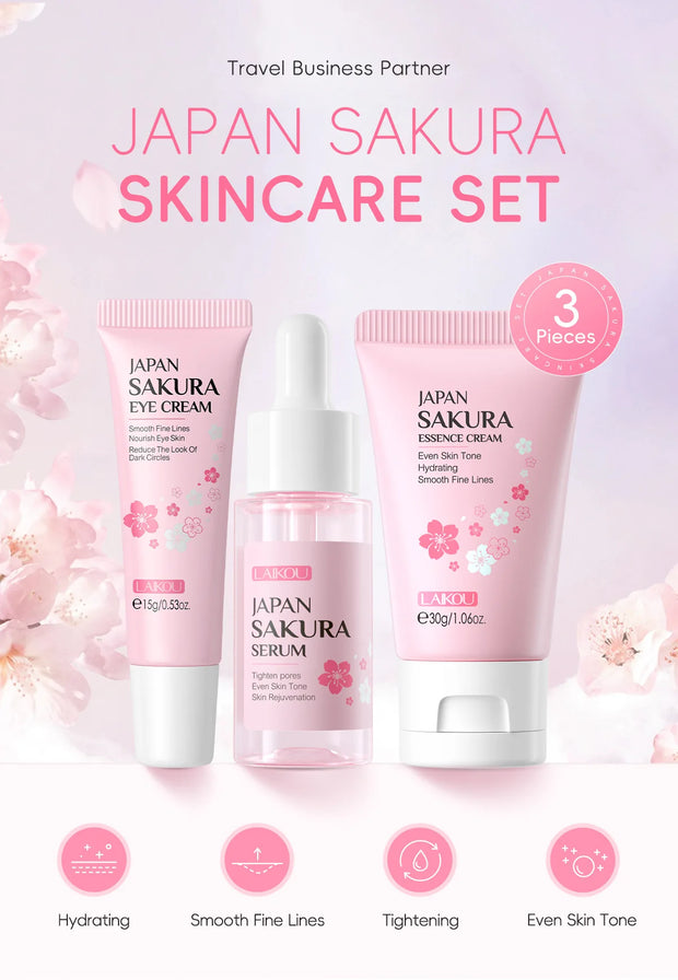 3pcs/set Sakura Skin Care Sets Face Cream Serum Eye Cream Face