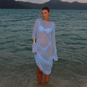 Sexy Beach Vacation Dress See Through Backless