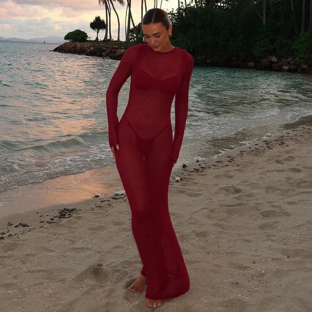 Sexy Beach Vacation Dress See Through Backless