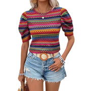 Casual Round Neck Knitted Bohemian Women's Top
